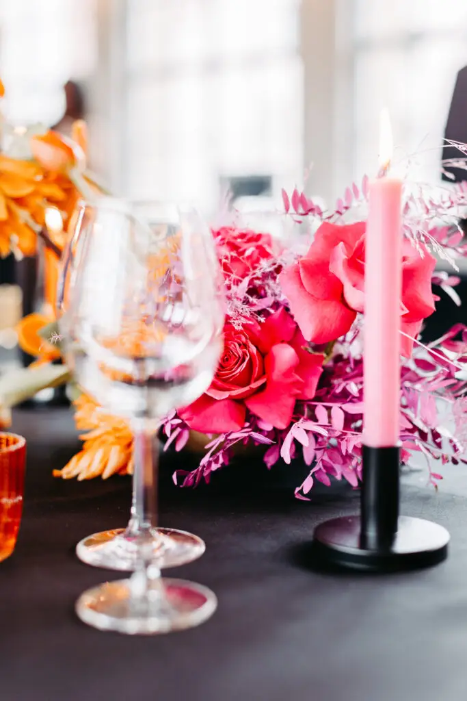 Pink schwarz Orange Glas Kerze